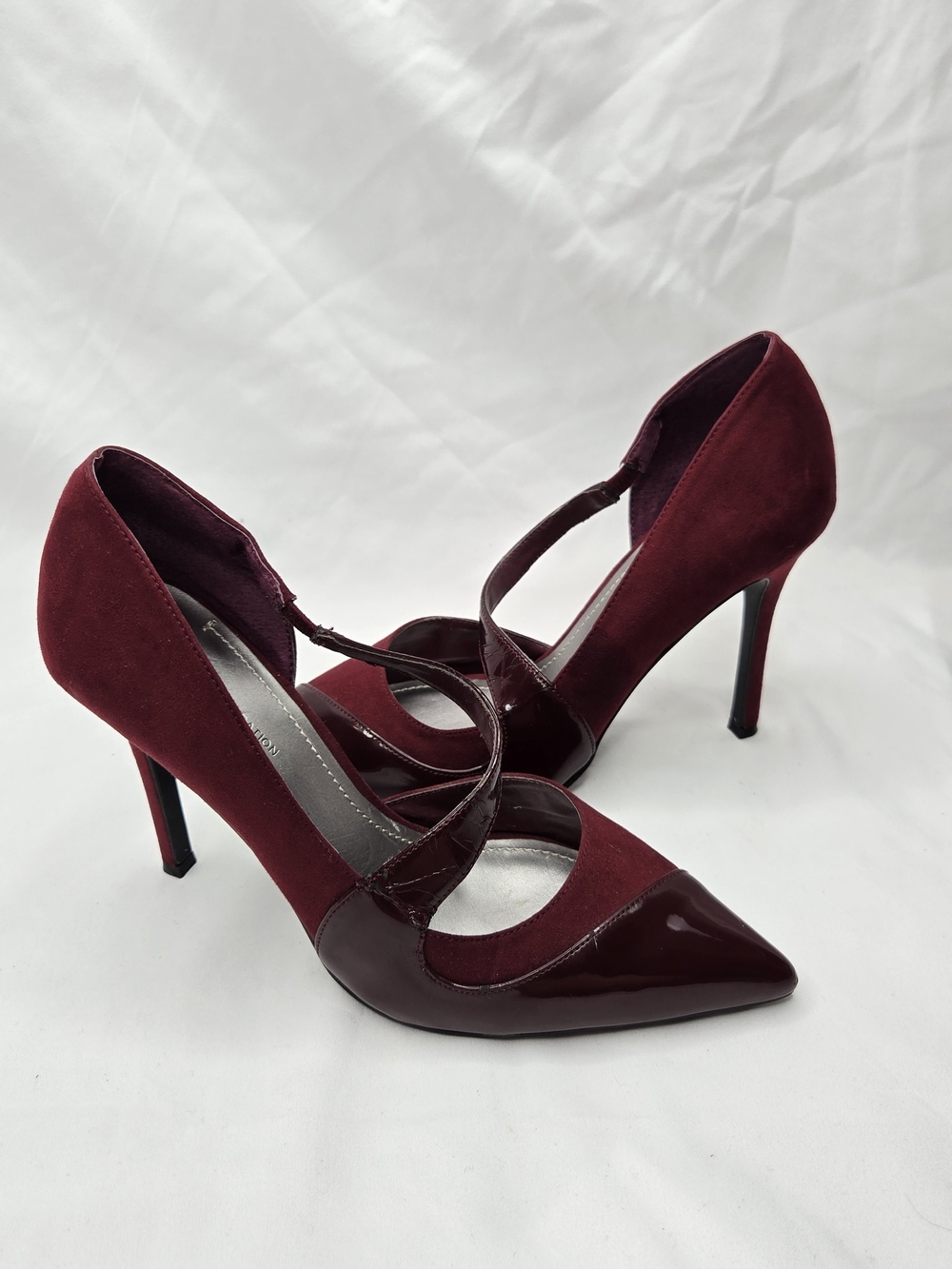 BCBGeneration Women’s 8.5M Burgundy Suede Patent Pointed Toe Stiletto Heels